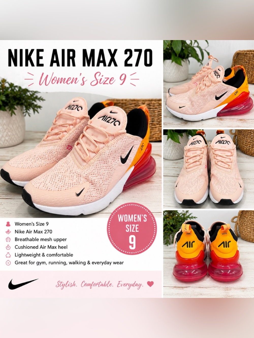 Nike Air Max 270 women’s size 9 shoes peach color
